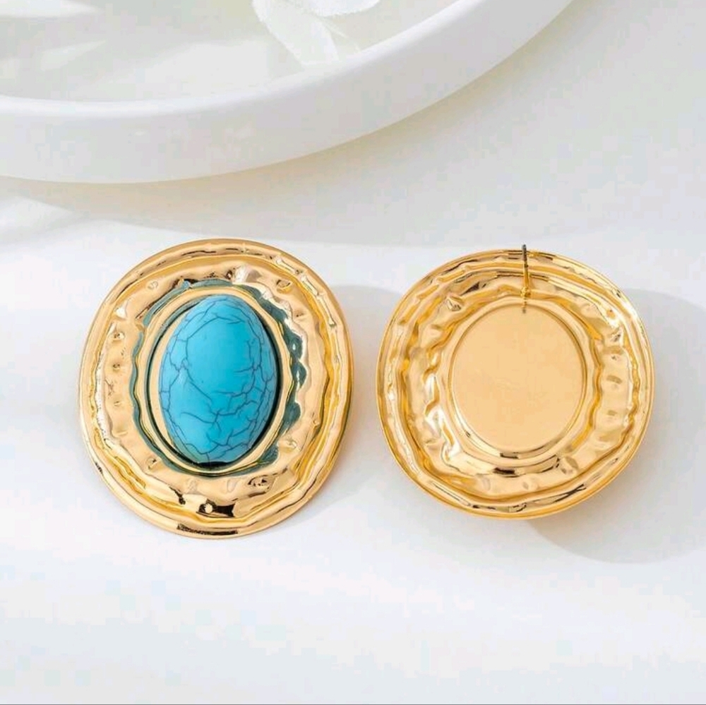 Resin turquoise earrings; oversized statement earrings; 2.16"x1.85"; nwot